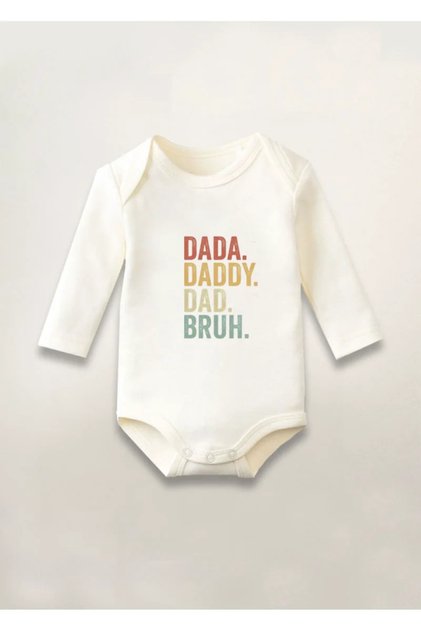 Dady Dad Bruh Printed Cotton Long Sleeve Snap Baby Bodysuit Undershirt Jumpsuit