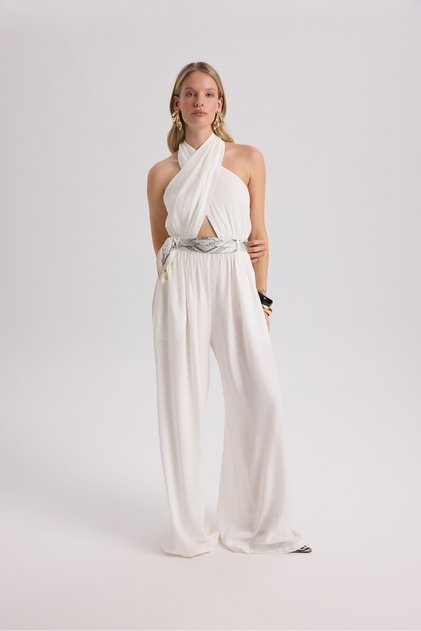 Lios Window Detail Ecru Long Jumpsuit