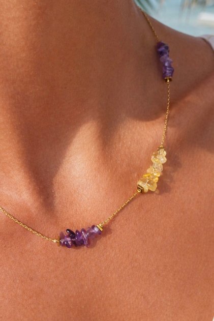 Amethyst Citrine Natural Stone Steel Necklace
