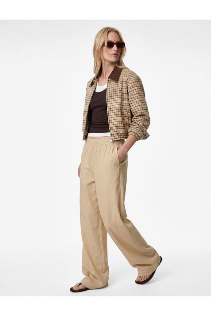 modal Pantaloni largi, drepți, cu talie elastică din material textil cu buzunare