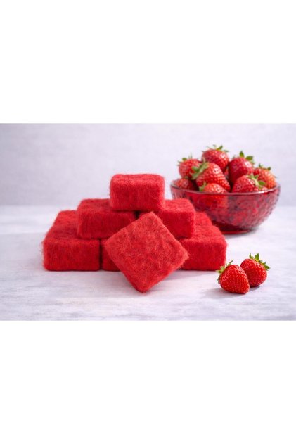 Keçeli Sabun Çilek - El Yapımı Peeling Etkili Yün Kaplı Doğal Sabun