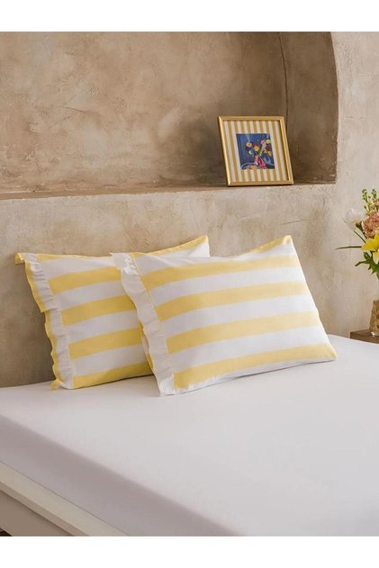 Yellow Striped Cotton Pcs Pillowcase 2 Pcs 50X70 cm (S6)