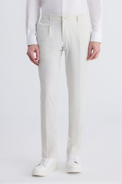 Slim Fit Ecru Striped Cotton Jogger Pants