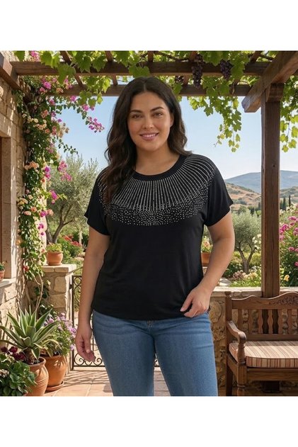 بلوزة نسائية من القطن الممشط بأكمام منخفضة ومرصعة بالأحجار من YEN İSEZON