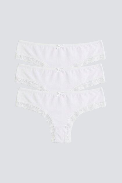 Women's Triple Cotton Brazilian Panties 4376 White Color