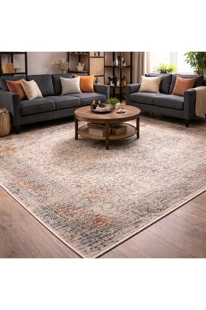 İndiana In 04 Multi Vintage Etnik Desenli Modern Halı – Yıkanabilir, Düz Saçaklı Retro Salon Halısı