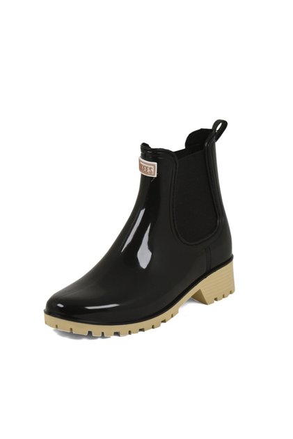 Women's Black Cream Stylish Waterproof Rain Boots
