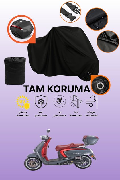 Black Rear Bag and Lock Compatible Arora Mojito 50 Compatible Motorcycle Tarpaulin