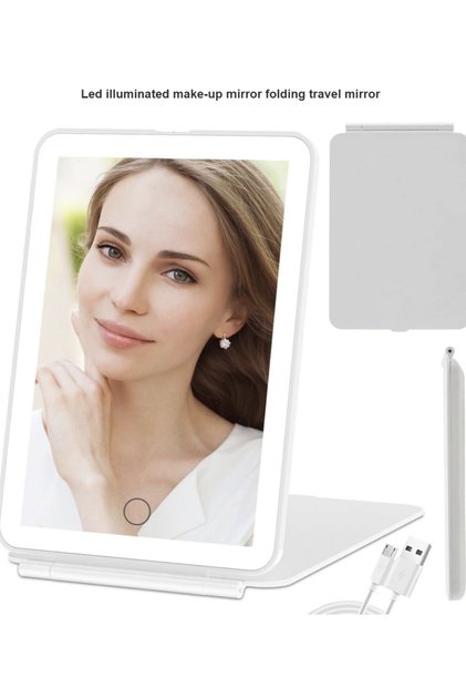 Oglinda cosmetica LED pliabila, portabila, cu lumina reglabila si incarcare USB, alba