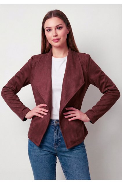 Kadın Burgonya Rengi Süet Dokulu Blazer Ceket Casual ve Günlük Ofis Stili