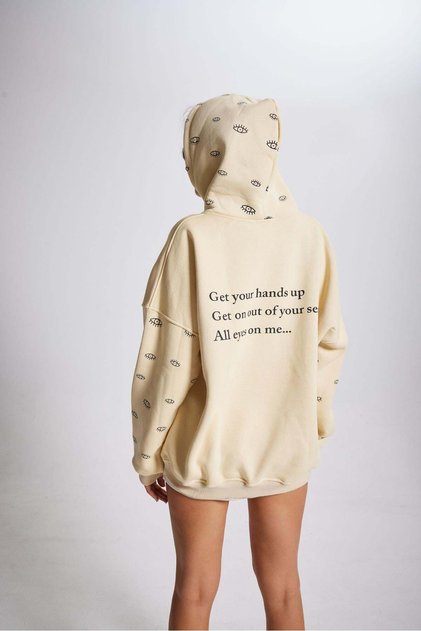Oversize Hooded Unisex Eye Sweatshirt Beige