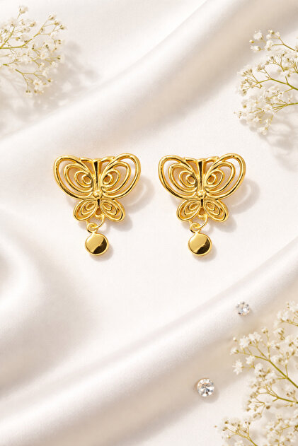 Women's Yellow Steel Butterfly Detailed Dangle Earrings