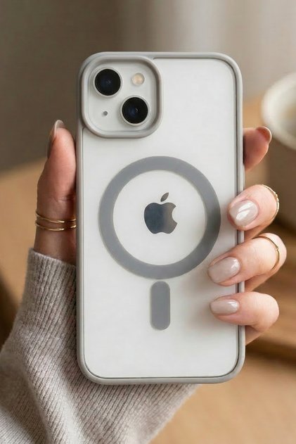 iPhone 13 / 14 / 15 MagSafe Uyumlu Titanyum Gri Şeffaf Telefon Kılıfı Darbe Emici Premium Kılıf