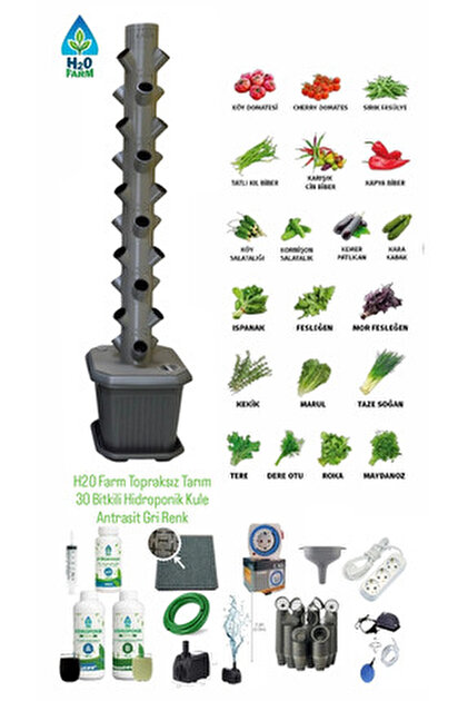 【ht_plants farm】 H20FARM Topraksız Tarım Kule Sistemi Hobi Seti- 50 Bitkilik Sera
