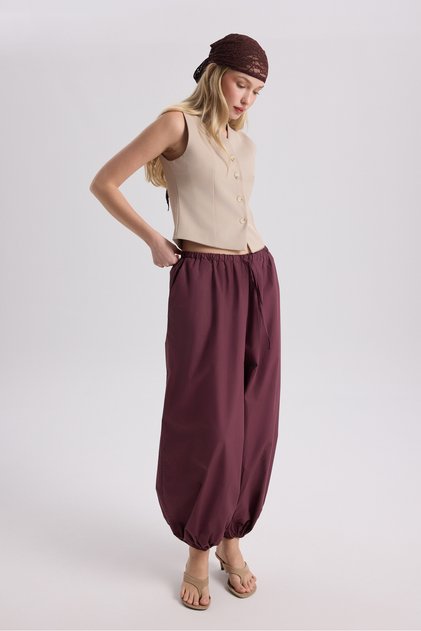 Velora Bordo Poplin Şalvar Pantolon