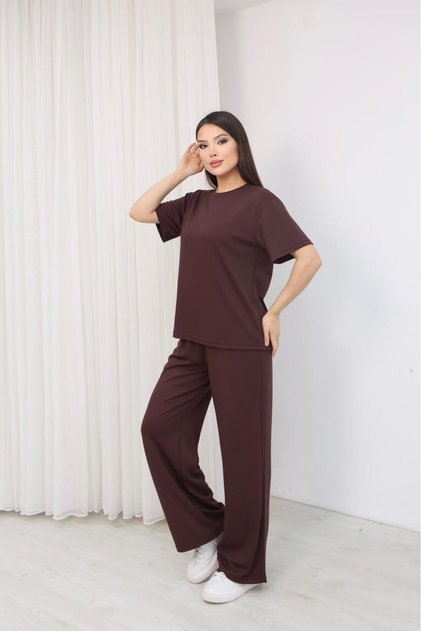 Women's Modal Fabric Crew Neck Short Sleeve Bottom Top Set