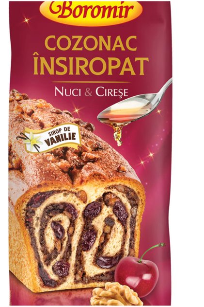Cozonac insiropat cu nuci si cirese 550gr