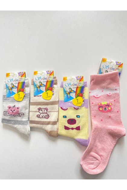 Colorful Cute Bear 4-Piece Socks for 7-8 Year Old Girls