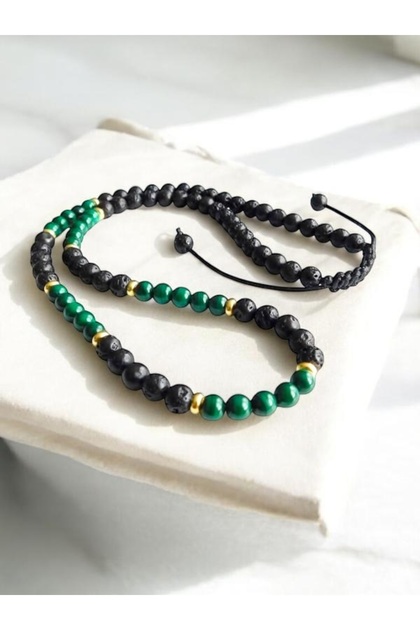 Malahit & Lav Natural Stone Macramé Pendant Stress Necklace
