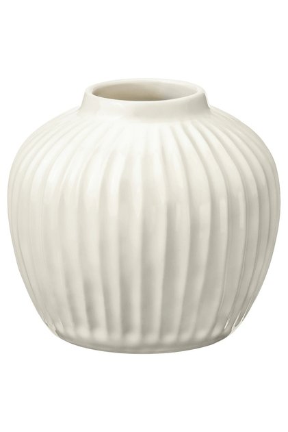 Beyaz Seramik Vazo Oluklu Desenli 14 cm