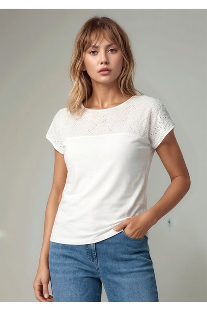 Women's Yakası Lace Embroidered Guipure Lace Half Sleeve Sport Stylish Curve Viscose Blouse