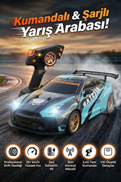craftivio Uzaktan Kumandalı Şarjlı Işıklı Drift Yarış Arabası 1:10
