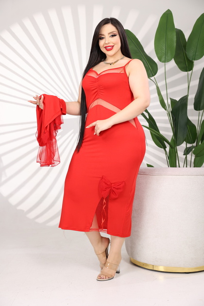 BONTA FASHON Two-Piece Set: t Tulle Bolero and F Bow Detail Y Slit Strap Midi  Dress- Trendyol