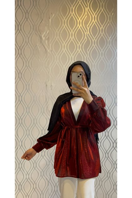 Bordo kuşaklı kimono
