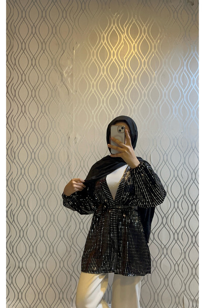 Kadife pullu kemerli kimono