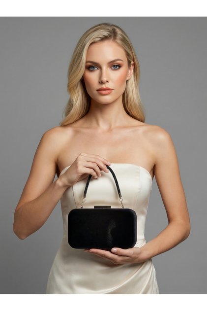 Black Color Imported Luxury K Velvet Chain Metal S Strappy Crystal Stone Women's Evening Dress Bag