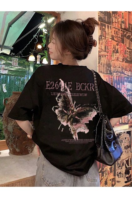 Y2K Casual Short Sleeve Butterfly Printed Teen Oversized Tshirt