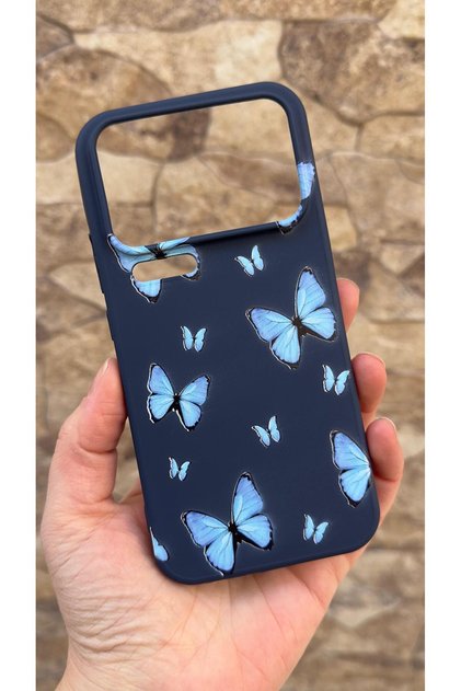 Mi 17 Pro Max Compatible Blue Butterfly Patterned Silicone Shock-Absorbing Classic Protected Rubber Case