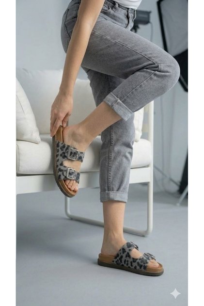 Women's Soft Orthopedic Non-Slip Sole Leopard Printed Pack Two t Buckled Daily Slippers
