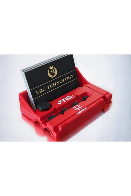 Honda Dohc Vtec Engine Cover Design Business Card Holder – Automotive Themed Desktop Stand