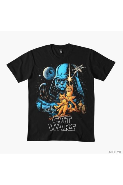 Retro Space Cats Wars T-Shirt for Men Women 100% Cotton t Shirts Short Sleeve