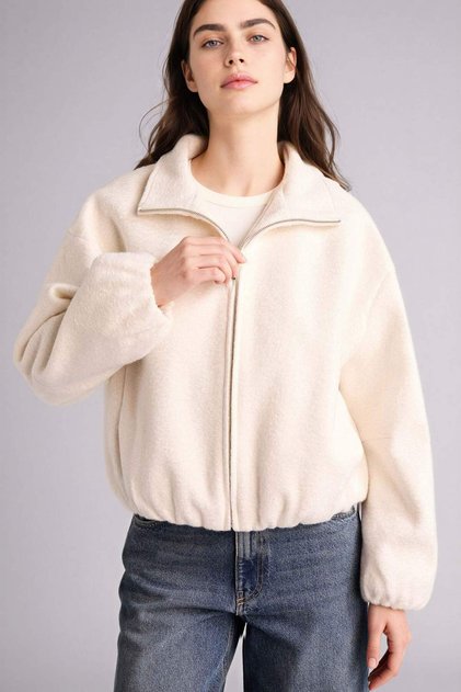 Warm Regular Fit Stand Collar Zippered Cashmere Coat G7839Ax26Sp