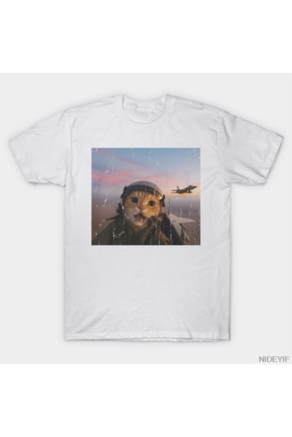 Funny Fighter Pilot Cat T-Shirt for Men Women 100% Cotton t Shirts Short Sleeve Tople