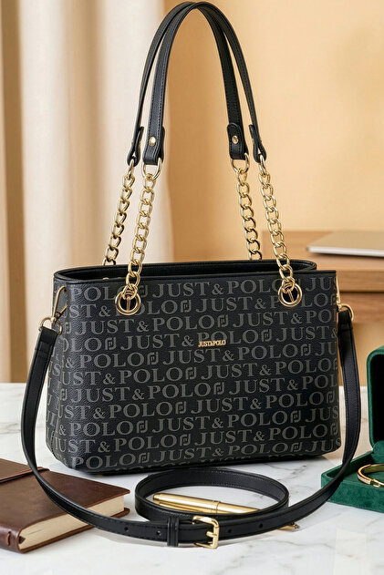Women's Chain Strap Piece 3-Compartment Long Crisscross Straps Hand & Shoulder Bag (24X20 cm)