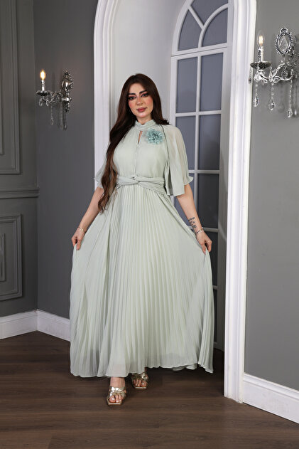 strapless open back dress Glitz 1547 Green Blue Print Short Sleeve Pleated Dress & Jacket