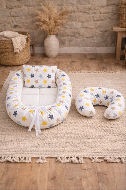 Babynest Yellow Star Set | Breastfeeding Pillow with