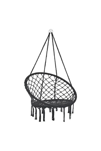 Scaun Tip Leagăn Suspendat Rotund, Suportă 150 kg, Dimensiuni 60x60x44 cm, Bumbac, Negru