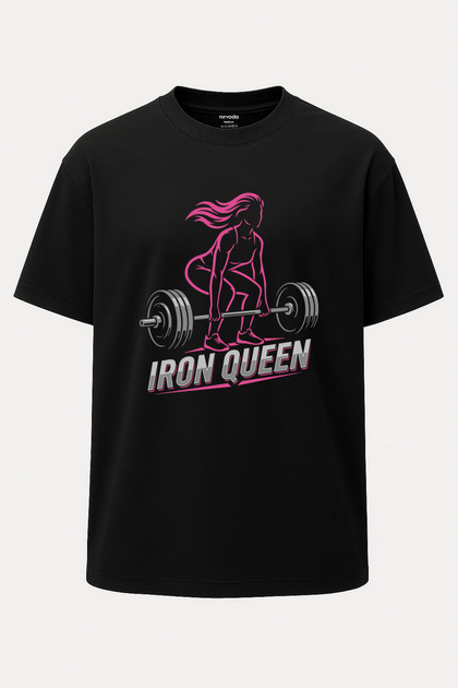 Oversize Iron Queen Women's Fitness Gym Printed Wide Cut T-Shirt.
