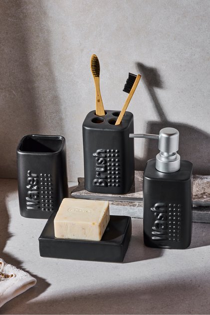 WELL DROP Mat Siyah Stoneware 4 Parça Banyo Seti