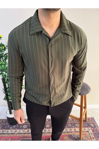 Men's Striped Crepe Shirt Long Sleeve