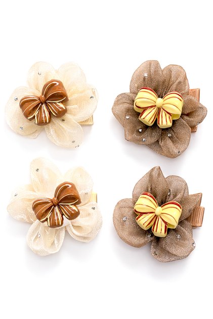 Lotus Hello Butterfly Kity Bow Heart Flower Detailed Hair Elastic Set Pearl and Stone Detailed Hairpin Sets