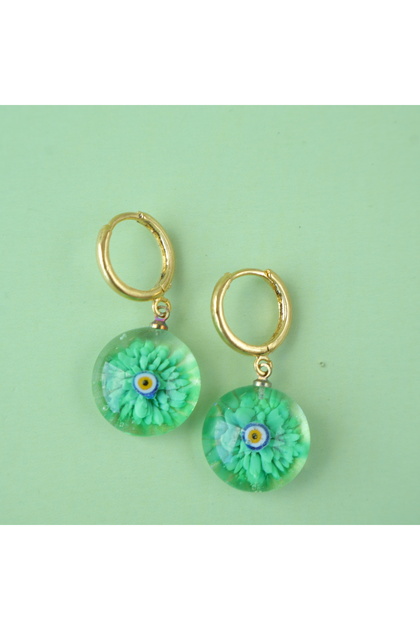 Murano green evil eye round earrings