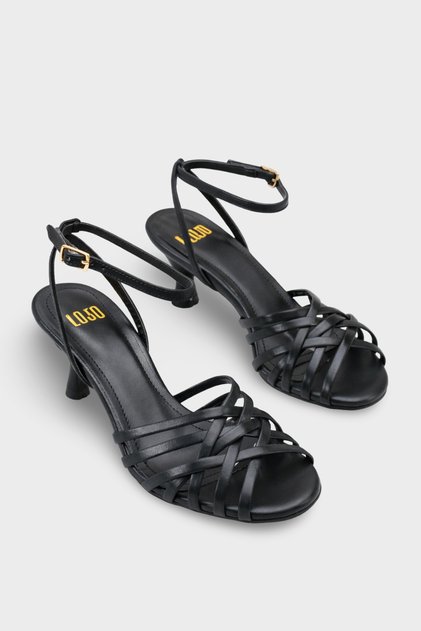 Women's Oval Toe Thin Strap B Ankle-Tie Heeled Daily Shoes S Sandals Minori Black