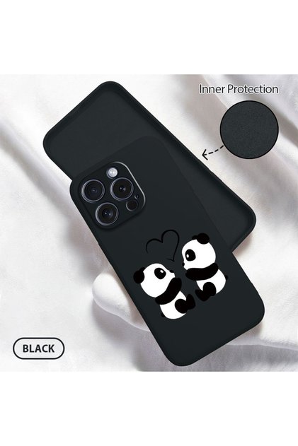 iPhone 15 Pro Compatible Panda Pattern Soft Silicone Phone Case with Velvet Camera Protections