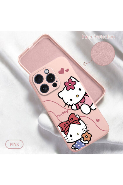 iPhone 15 Pro Compatible Soft Silicone Phone Case with Velvet Camera Protections Kitty Pattern