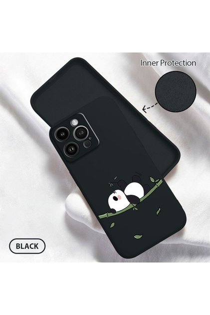 iPhone 14 Pro Max Compatible Soft Silicone Phone Case with Velvet Camera Protections Panda Pattern